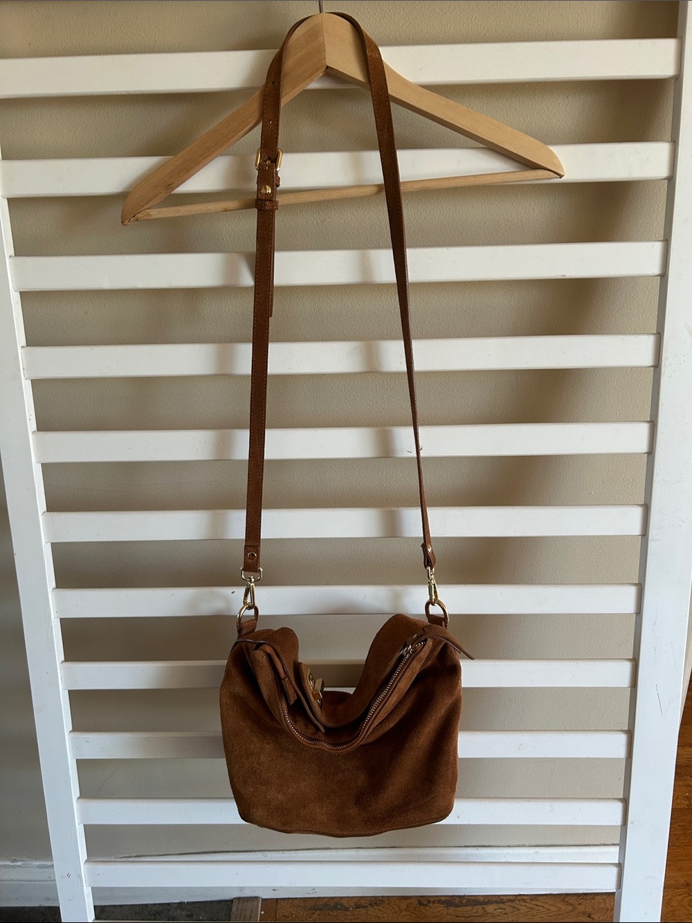 Claudia Firenze Brown Suede Leather Hobo Crossbody Bag Made Italy